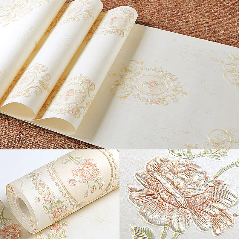 Pastel Color Peony Wallpaper Moisture Resistant Wall Covering for Bedroom, Unpasted Champagne Clearhalo 'Country wall decor' 'Rustic' 'Wallpaper' Wall Decor' 1219131