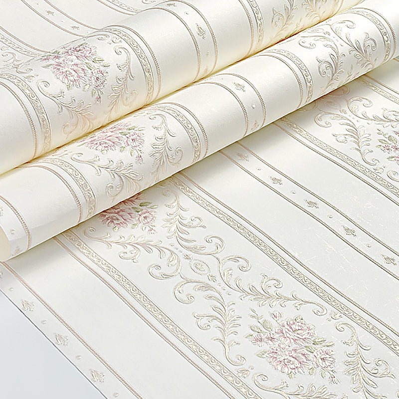 Adhesive Rural Floral Striped Wallpaper Pastel-Color Removable Wall Art for Bedroom Clearhalo 'Country wall decor' 'Rustic' 'Wallpaper' Wall Decor' 1219142