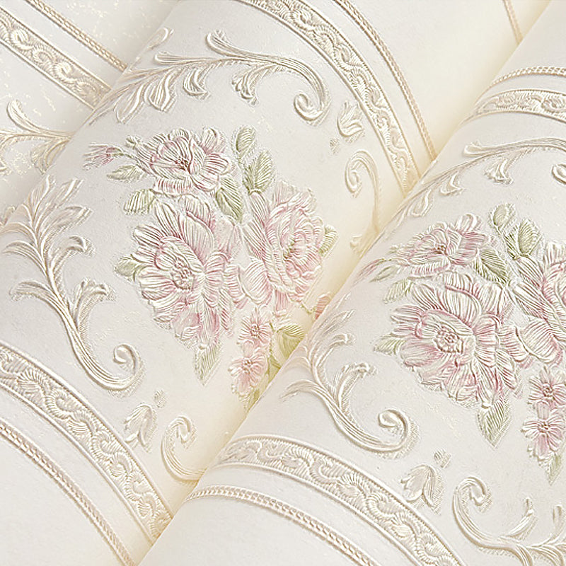Adhesive Rural Floral Striped Wallpaper Pastel-Color Removable Wall Art for Bedroom Clearhalo 'Country wall decor' 'Rustic' 'Wallpaper' Wall Decor' 1219143