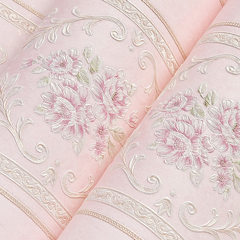 Adhesive Rural Floral Striped Wallpaper Pastel-Color Removable Wall Art for Bedroom Clearhalo 'Country wall decor' 'Rustic' 'Wallpaper' Wall Decor' 1219151