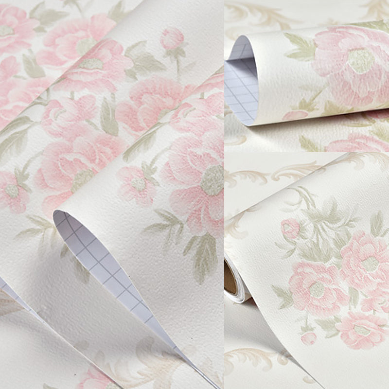 Country Peonies Peel Stick Wallpaper Pastel-Color Geo Lattice Wall Decor, Temporary Clearhalo 'Country wall decor' 'Rustic' 'Wallpaper' Wall Decor' 1219154