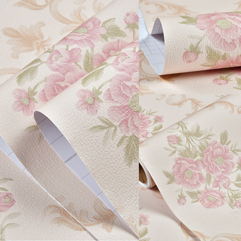 Country Peonies Peel Stick Wallpaper Pastel-Color Geo Lattice Wall Decor, Temporary Clearhalo 'Country wall decor' 'Rustic' 'Wallpaper' Wall Decor' 1219157