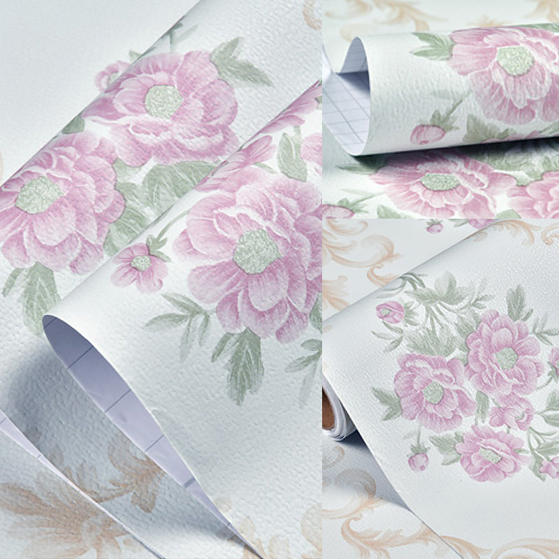 Country Peonies Peel Stick Wallpaper Pastel-Color Geo Lattice Wall Decor, Temporary Light Blue Clearhalo 'Country wall decor' 'Rustic' 'Wallpaper' Wall Decor' 1219159