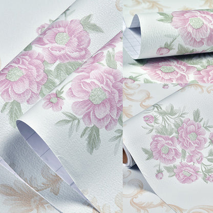 Country Peonies Peel Stick Wallpaper Pastel-Color Geo Lattice Wall Decor, Temporary Light Blue Clearhalo 'Country wall decor' 'Rustic' 'Wallpaper' Wall Decor' 1219159