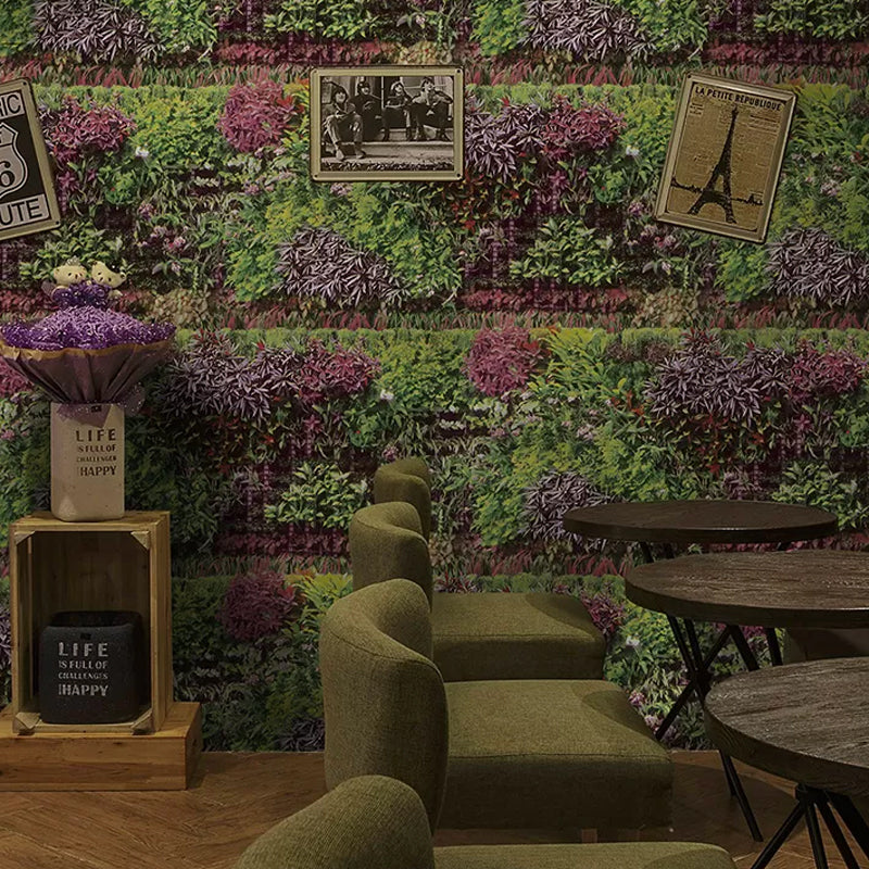 Farmhouse Flower Field Wallpaper for Restaurant 33' x 20.5" Wall Covering in Dark Color Purple-Green Clearhalo 'Country wall decor' 'Rustic' 'Wallpaper' Wall Decor' 1219165