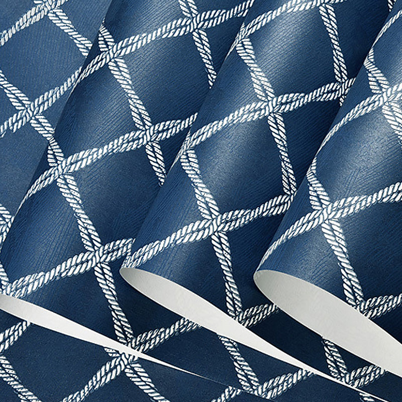 Minimalist Lattice Wallpaper for Living Room 57.1-sq ft Wall Art in Pastel Color Dark Blue Clearhalo 'Modern wall decor' 'Modern' 'Wallpaper' Wall Decor' 1219191