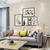 Non-Woven Temporary Wallpaper Simplicity Stripes Wall Covering in Light Color, Self Stick Beige