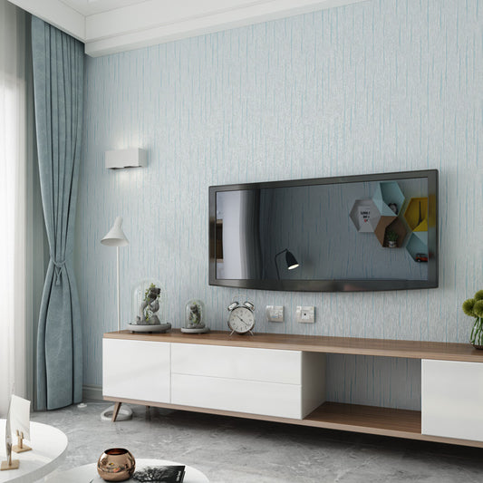 Non-Woven Temporary Wallpaper Simplicity Stripes Wall Covering in Light Color, Self Stick Light Blue
