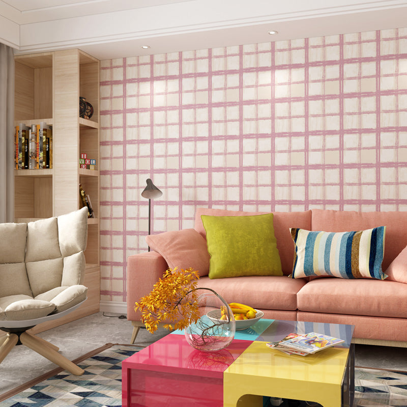 Adhesive Grid Wallpaper Roll Vinyl Modern Style Wall Art for Living Room, Easy Peel off Pink Clearhalo 'Modern wall decor' 'Modern' 'Wallpaper' Wall Decor' 1219227