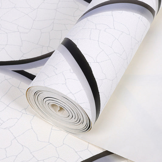 Light Color Ogee Wallpaper Crackle Look Modern Stain-Proof Wall Art for Living Room Black-White