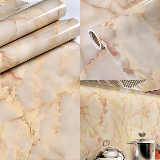 Modern Adhesive Faux Marble Wallpaper Soft-Color Temporary Wall Art for Bathroom Light Yellow