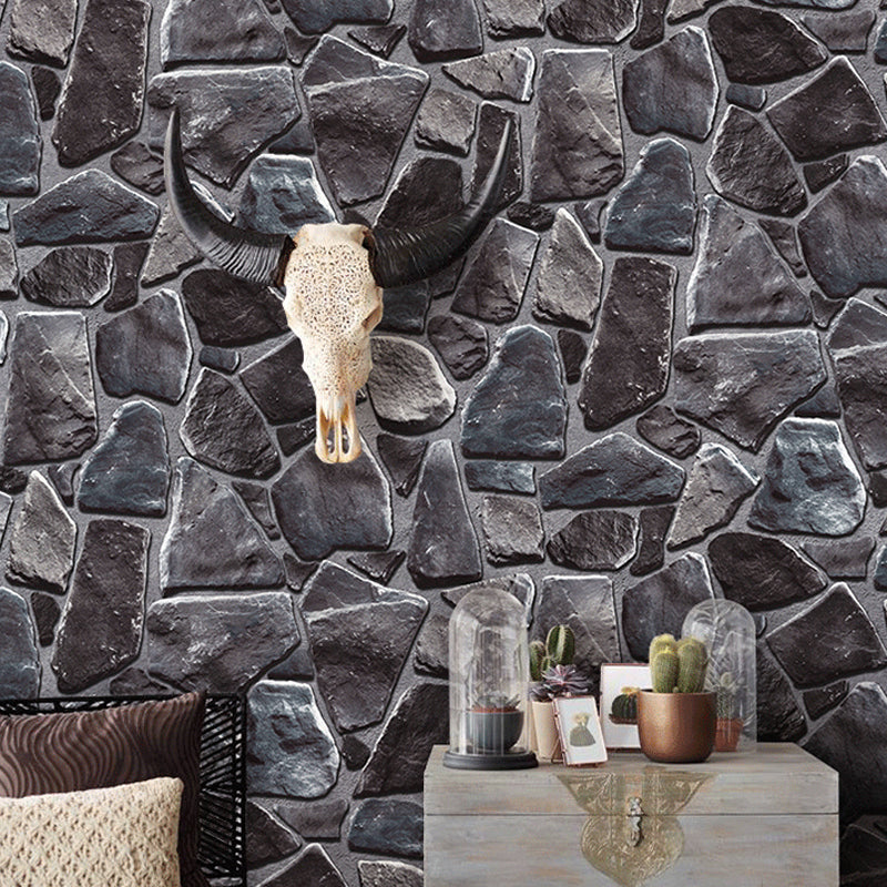 PVC Dark Color Wallpaper Steampunk Faux Stone Wall Art for Dining Room, 33' L x 20.5" W Dark Gray Clearhalo 'Industrial wall decor' 'Industrial' 'Wallpaper' Wall Decor' 1219454