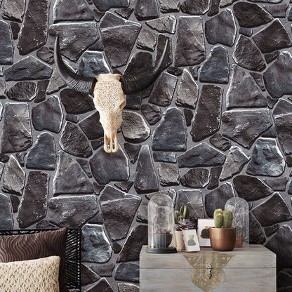 PVC Dark Color Wallpaper Steampunk Faux Stone Wall Art for Dining Room, 33' L x 20.5" W Dark Gray Clearhalo 'Industrial wall decor' 'Industrial' 'Wallpaper' Wall Decor' 1219454