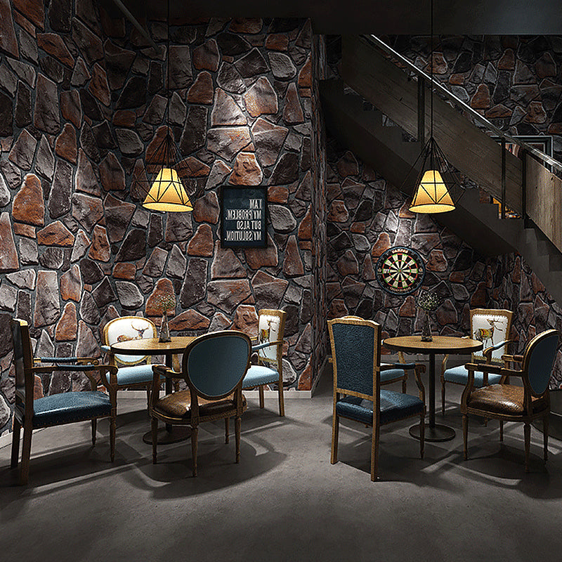 PVC Dark Color Wallpaper Steampunk Faux Stone Wall Art for Dining Room, 33' L x 20.5" W Dark Blue Clearhalo 'Industrial wall decor' 'Industrial' 'Wallpaper' Wall Decor' 1219457