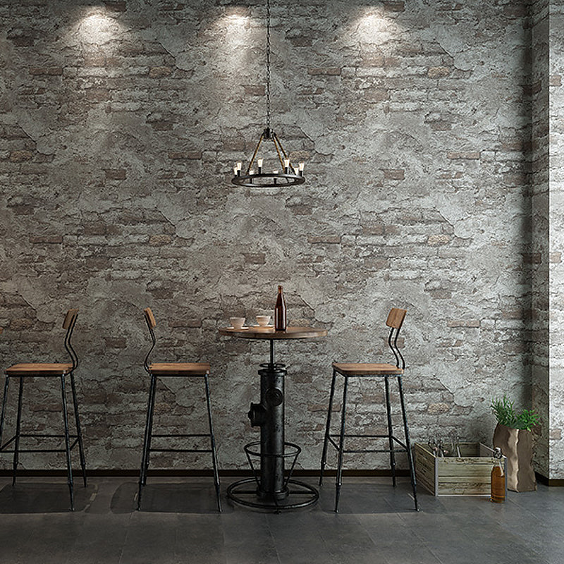 Cyberpunk Aged Brick-Wall Wallpaper Dark-Color Living Room Wall Decor, 33' x 20.5" Gray-White Clearhalo 'Industrial wall decor' 'Industrial' 'Wallpaper' Wall Decor' 1219471