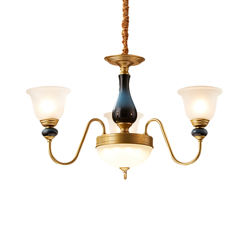 3/5/6 Lights Floral Shade Pendant Chandelier Countryside Style Brass Cream Glass Suspension Lamp Clearhalo 'Ceiling Lights' 'Chandeliers' Lighting' options 1220544