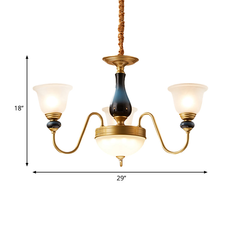 3/5/6 Lights Floral Shade Pendant Chandelier Countryside Style Brass Cream Glass Suspension Lamp Clearhalo 'Ceiling Lights' 'Chandeliers' Lighting' options 1220546