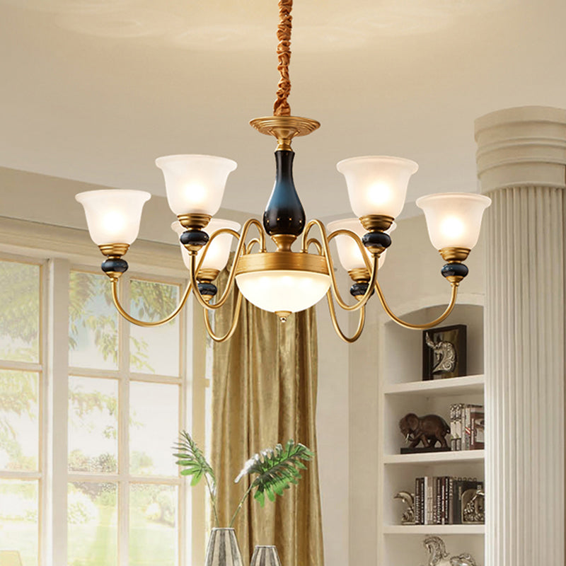 3/5/6 Lights Floral Shade Pendant Chandelier Countryside Style Brass Cream Glass Suspension Lamp Clearhalo 'Ceiling Lights' 'Chandeliers' Lighting' options 1220553