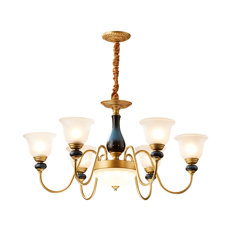 3/5/6 Lights Floral Shade Pendant Chandelier Countryside Style Brass Cream Glass Suspension Lamp Clearhalo 'Ceiling Lights' 'Chandeliers' Lighting' options 1220554