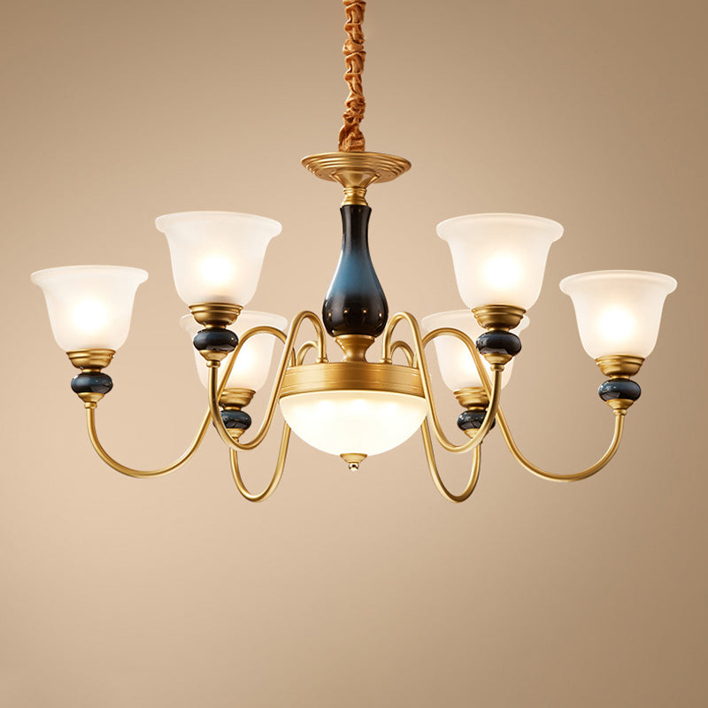 3/5/6 Lights Floral Shade Pendant Chandelier Countryside Style Brass Cream Glass Suspension Lamp Clearhalo 'Ceiling Lights' 'Chandeliers' Lighting' options 1220555