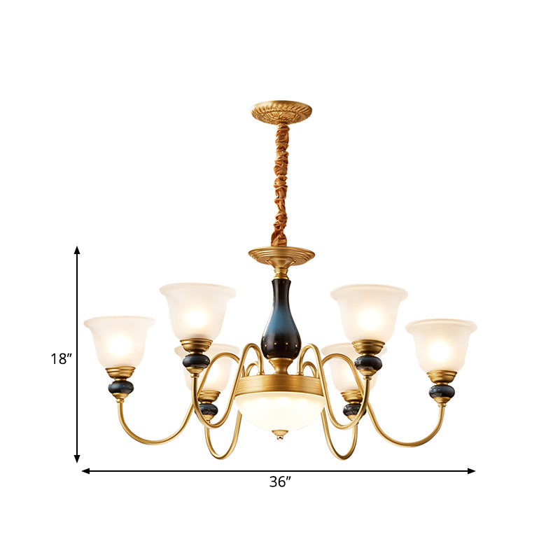 3/5/6 Lights Floral Shade Pendant Chandelier Countryside Style Brass Cream Glass Suspension Lamp Clearhalo 'Ceiling Lights' 'Chandeliers' Lighting' options 1220556