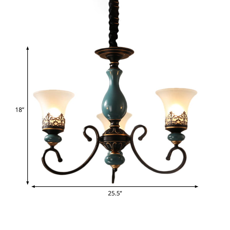 Rustic Style Bell Shade Hanging Pendant Light Milky Glass 3/5/6-Head Chandelier Lighting in Blue Clearhalo 'Ceiling Lights' 'Chandeliers' Lighting' options 1220574