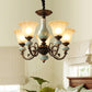 Black-Gold Curvy Armed Pendant Chandelier Rural Style Metallic 3/5/6 Lights Living Room Ceiling Light with Blossom Shade Clearhalo 'Ceiling Lights' 'Chandeliers' Lighting' options 1220608