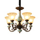 Black-Gold Curvy Armed Pendant Chandelier Rural Style Metallic 3/5/6 Lights Living Room Ceiling Light with Blossom Shade Clearhalo 'Ceiling Lights' 'Chandeliers' Lighting' options 1220611