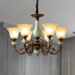 Black-Gold Curvy Armed Pendant Chandelier Rural Style Metallic 3/5/6 Lights Living Room Ceiling Light with Blossom Shade Clearhalo 'Ceiling Lights' 'Chandeliers' Lighting' options 1220614