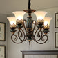 3/5/6-Bulb Chandelier Light Fixture with Bell Shade Opal Glass Rural Guest Room Suspension Pendant in Black-Gold Clearhalo 'Ceiling Lights' 'Chandeliers' Lighting' options 1220627