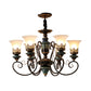 3/5/6-Bulb Chandelier Light Fixture with Bell Shade Opal Glass Rural Guest Room Suspension Pendant in Black-Gold Clearhalo 'Ceiling Lights' 'Chandeliers' Lighting' options 1220635