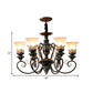 3/5/6-Bulb Chandelier Light Fixture with Bell Shade Opal Glass Rural Guest Room Suspension Pendant in Black-Gold Clearhalo 'Ceiling Lights' 'Chandeliers' Lighting' options 1220636
