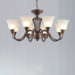 Scrolled Arm Metal Pendant Chandelier Rustic Style 3/5/6 Bulbs Guest Room Ceiling Hang Fixture in Brown Clearhalo 'Ceiling Lights' 'Chandeliers' Lighting' options 1220672