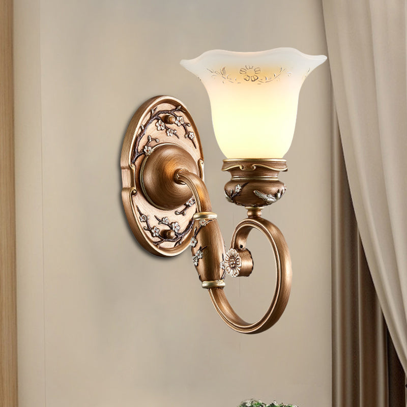 Flower Shade Wall Sconce Lighting Retro Style 1/2-Light Faceted Glass Wall Mount Lamp in Brown 1.0 Brown Clearhalo 'Wall Lamps & Sconces' 'Wall Lights' Lighting' 1220675