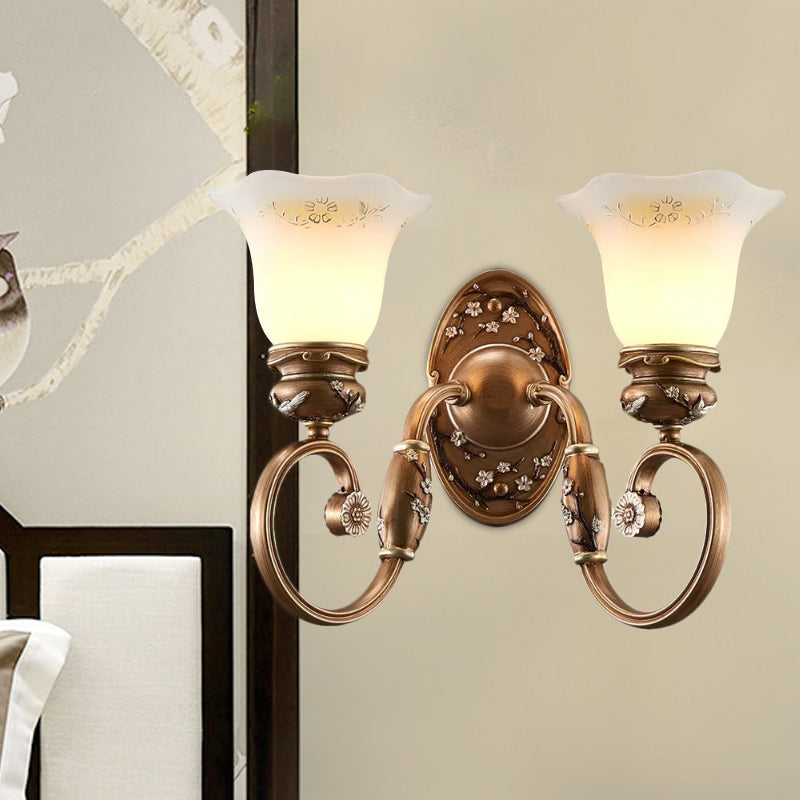 Flower Shade Wall Sconce Lighting Retro Style 1/2-Light Faceted Glass Wall Mount Lamp in Brown 2.0 Brown Clearhalo 'Wall Lamps & Sconces' 'Wall Lights' Lighting' 1220679