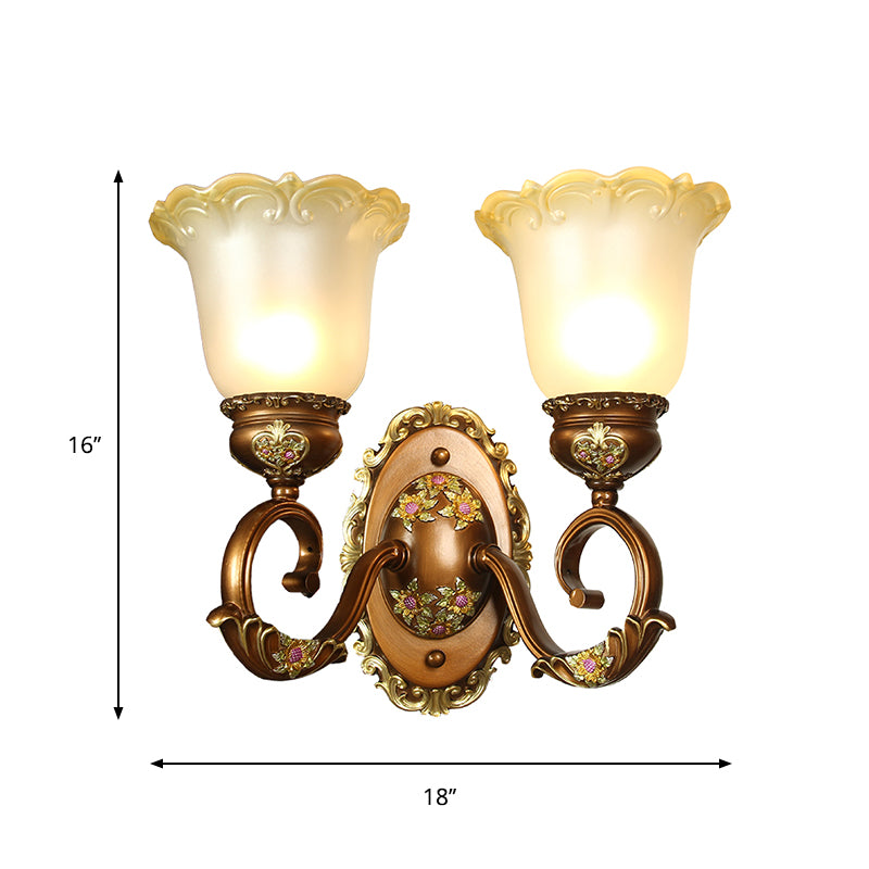 Retro Style Blossom Shaped Wall Lighting Fixture 1/2-Bulb Beveled Crystal Sconce Light in Brown Clearhalo 'Wall Lamps & Sconces' 'Wall Lights' Lighting' 1220692