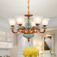Vintage Style Floral Shaped Pendant Chandelier 6/8-Bulb Cream Glass Suspension Lighting in Brown Clearhalo 'Ceiling Lights' 'Chandeliers' Lighting' options 1220756