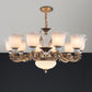 Metallic Gold Hanging Chandelier Swooping Arm 6/8/10 Heads Antiqued Style Ceiling Pendant with Floral Shade Clearhalo 'Ceiling Lights' 'Chandeliers' Lighting' options 1220774