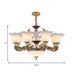 Metallic Gold Hanging Chandelier Swooping Arm 6/8/10 Heads Antiqued Style Ceiling Pendant with Floral Shade Clearhalo 'Ceiling Lights' 'Chandeliers' Lighting' options 1220782