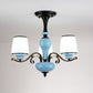 Milky Glass Empire Shade Suspension Pendant Light Countryside Style 3/6/8-Head Living Room Chandelier Light in Blue Clearhalo 'Ceiling Lights' 'Chandeliers' Lighting' options 1220885