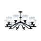 Frosted Glass Black Chandelier Lighting Floral Shade 3/6/8-Head Rural Style Hanging Pendant Light Clearhalo 'Ceiling Lights' 'Chandeliers' Lighting' options 1221015