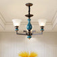 Blue-Black 3/5/6 Heads Pendulum Light Vintage Style Milky Glass Bell Shaped Hanging Chandelier Clearhalo 'Ceiling Lights' 'Chandeliers' Lighting' options 1221030