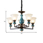 Blue-Black 3/5/6 Heads Pendulum Light Vintage Style Milky Glass Bell Shaped Hanging Chandelier Clearhalo 'Ceiling Lights' 'Chandeliers' Lighting' options 1221038