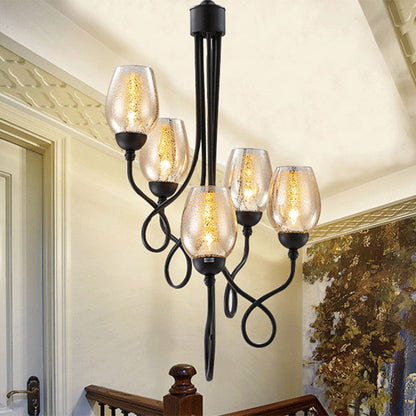 5/7 Bulbs Wine Cup Shaped Pendant Chandelier Traditional Black Glass Ceiling Suspension Lamp 5 Black Clearhalo 'Ceiling Lights' 'Chandeliers' 'Close To Ceiling Lights' 'Glass shade' 'Glass' Lighting' 1221087