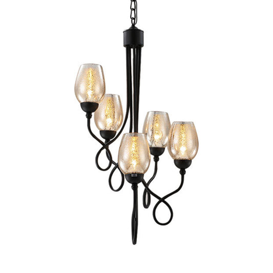 5/7 Bulbs Wine Cup Shaped Pendant Chandelier Traditional Black Glass Ceiling Suspension Lamp Clearhalo 'Ceiling Lights' 'Chandeliers' 'Close To Ceiling Lights' 'Glass shade' 'Glass' Lighting' 1221088