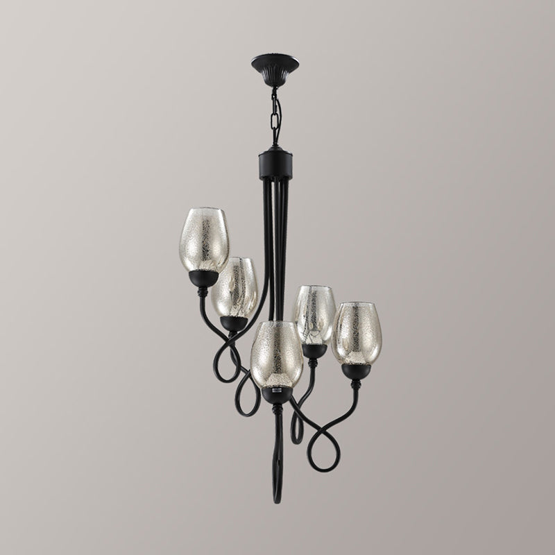 5/7 Bulbs Wine Cup Shaped Pendant Chandelier Traditional Black Glass Ceiling Suspension Lamp Clearhalo 'Ceiling Lights' 'Chandeliers' 'Close To Ceiling Lights' 'Glass shade' 'Glass' Lighting' 1221089