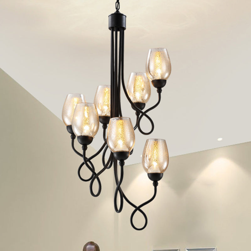 5/7 Bulbs Wine Cup Shaped Pendant Chandelier Traditional Black Glass Ceiling Suspension Lamp 7 Black Clearhalo 'Ceiling Lights' 'Chandeliers' 'Close To Ceiling Lights' 'Glass shade' 'Glass' Lighting' 1221091