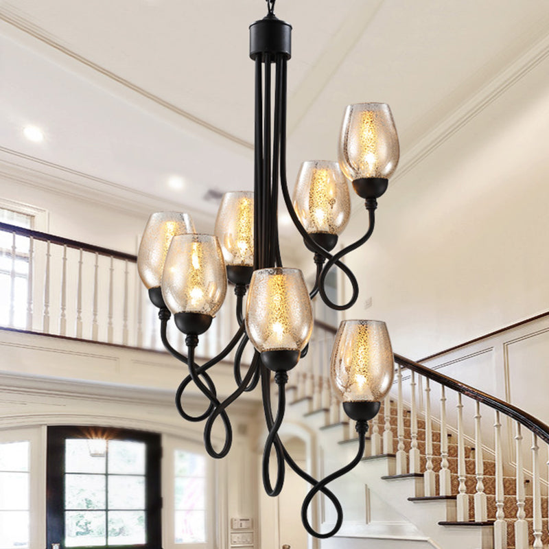 5/7 Bulbs Wine Cup Shaped Pendant Chandelier Traditional Black Glass Ceiling Suspension Lamp Clearhalo 'Ceiling Lights' 'Chandeliers' 'Close To Ceiling Lights' 'Glass shade' 'Glass' Lighting' 1221092