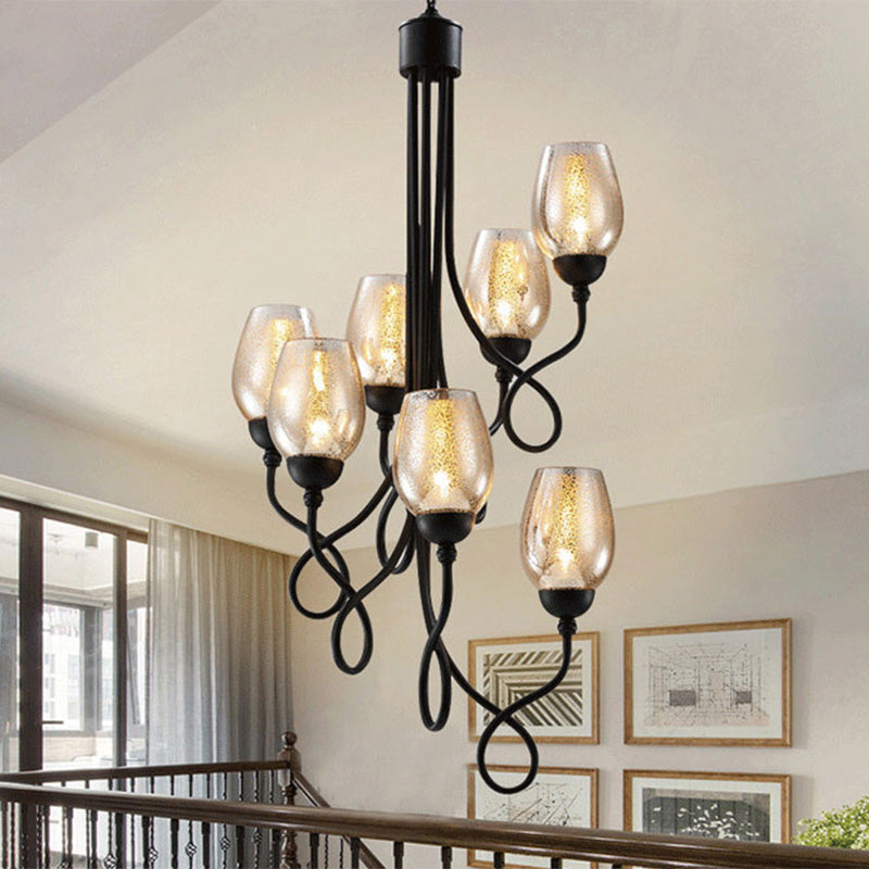 5/7 Bulbs Wine Cup Shaped Pendant Chandelier Traditional Black Glass Ceiling Suspension Lamp Clearhalo 'Ceiling Lights' 'Chandeliers' 'Close To Ceiling Lights' 'Glass shade' 'Glass' Lighting' 1221093