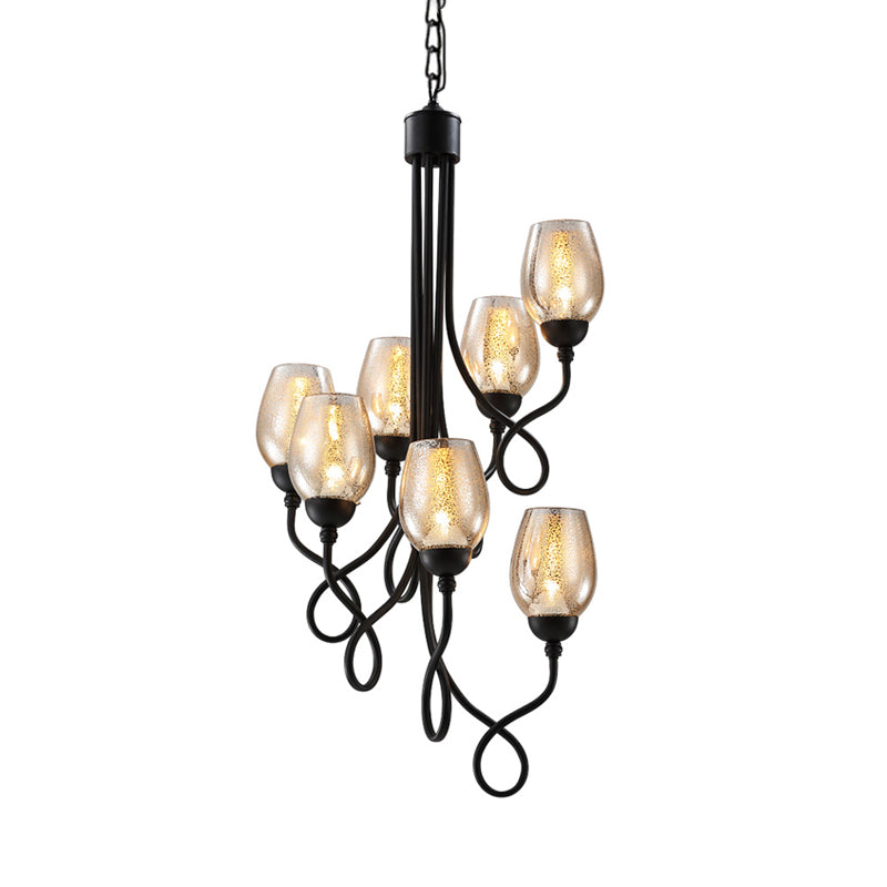 5/7 Bulbs Wine Cup Shaped Pendant Chandelier Traditional Black Glass Ceiling Suspension Lamp Clearhalo 'Ceiling Lights' 'Chandeliers' 'Close To Ceiling Lights' 'Glass shade' 'Glass' Lighting' 1221094